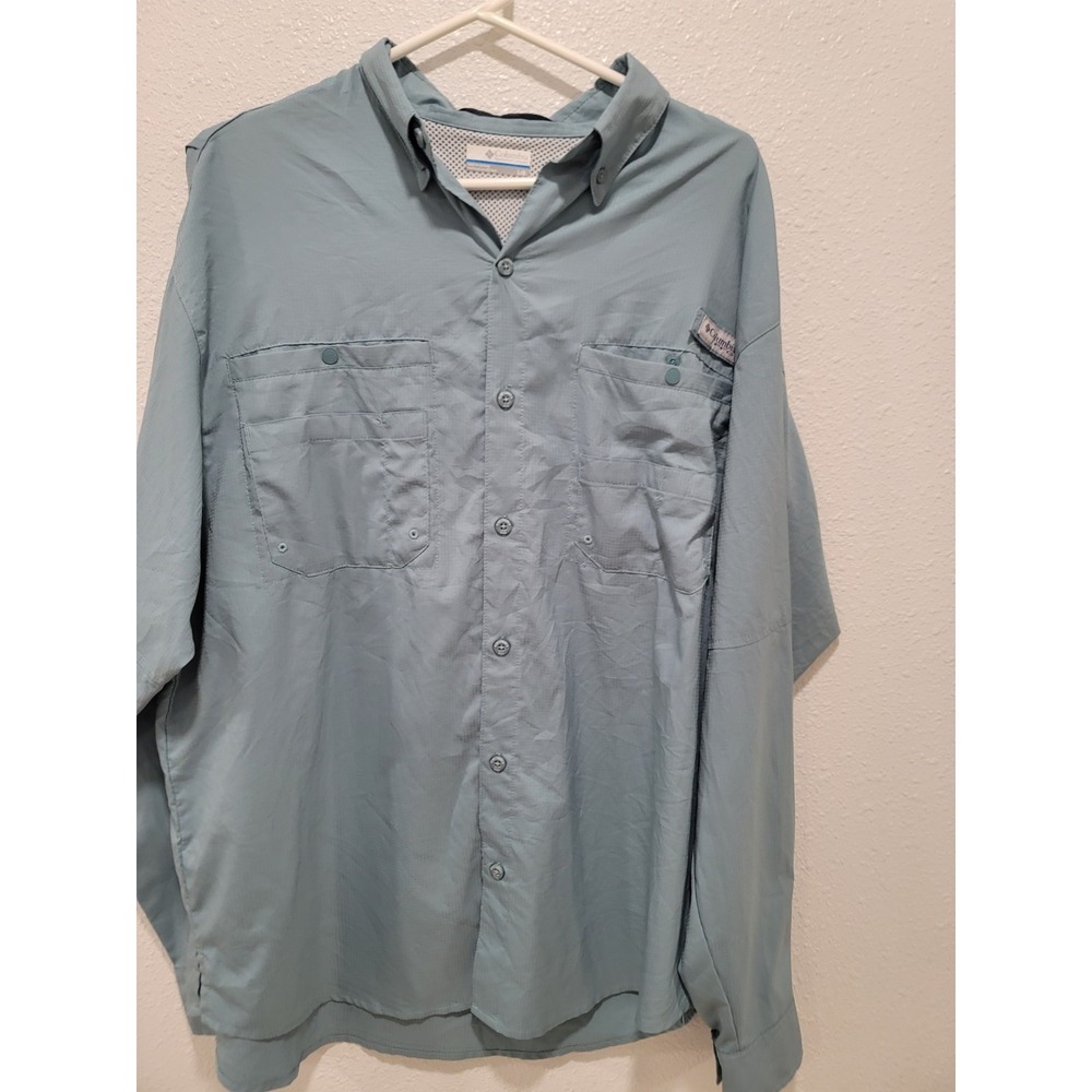 Columbia Tamiami Shade PFG Long Sleeve Fishing Vented Baby Blue Mens Large